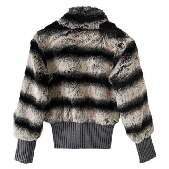 Rachel Zoe Black White and Grey Faux Fur Bomber Jacket Size XS - Picture 4 of 8